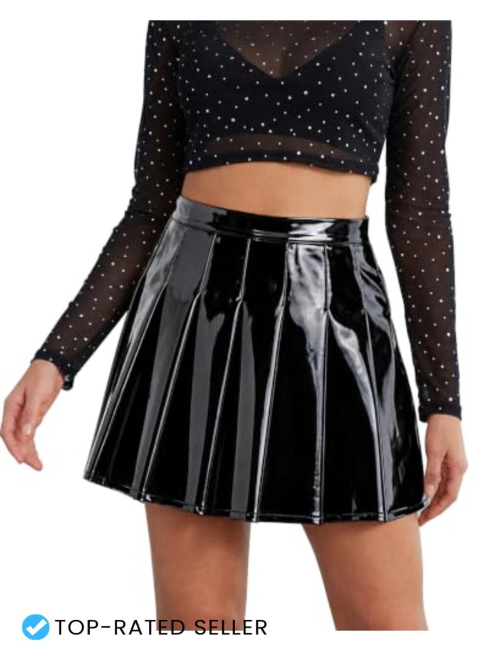 Patent Faux Leather High Waist Pleated A-Line Mini Skirt